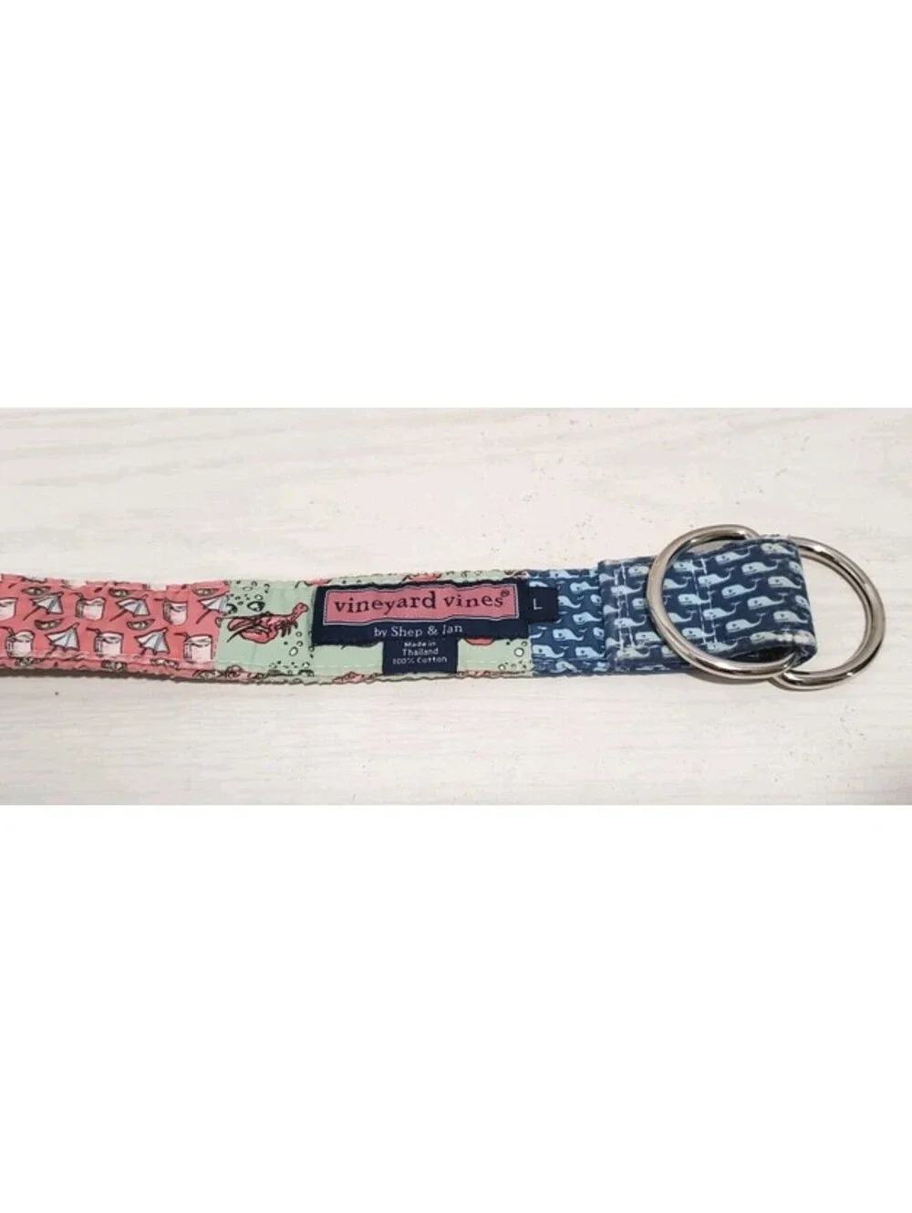 Vineyard Vines Men’s L Patchwork Icon D Ring Belt Whale Golf Palms Yachts Preppy